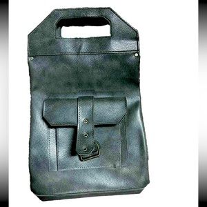 NEW Vintage Leather Tote Purse GOLDCO Made In Japan Grey Blue 1950s